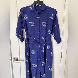 Blue Floral Button-Up Dress